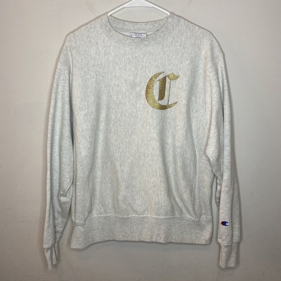 Champion Reverse Weave Pullover Sweatshirt Womens M Gray Spellout Long Sleeve - Picture 2 of 10